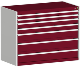 bott Schubladenschrank cubio Grundfläche 1300x650 mm, 7 Schublade(n), RAL7035 Lichtgrau/RAL3004 Purpurrot