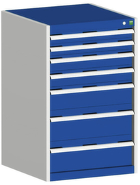 bott Schubladenschrank cubio mit Grundfläche 650x650 mm, 7 Schublade(n), RAL7035 Lichtgrau/RAL5010 Enzianblau
