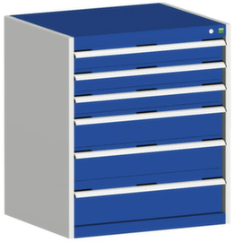 bott Schubladenschrank cubio Grundfläche 800x650 mm, 6 Schublade(n), RAL7035 Lichtgrau/RAL5010 Enzianblau