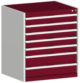 bott Schubladenschrank cubio Grundfläche 800x750 mm, 7 Schublade(n), RAL7035 Lichtgrau/RAL3004 Purpurrot