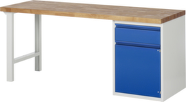 RAU Werkbank Basic mit Unterbauten, 1 Schublade, 1 Schrank, RAL7035 Lichtgrau/RAL5010 Enzianblau