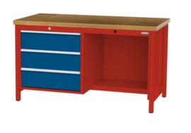 Bedrunka + Hirth Werkbank mit Buche-Massivholzplatte Gestell in vielen Farben, 3 Schubladen, 1/2 Ablageboden