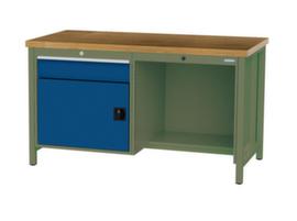 Bedrunka + Hirth Werkbank mit Buche-Massivholzplatte Gestell in vielen Farben, 1 Schublade, 1 Schrank, 1/2 Ablageboden
