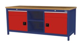 Bedrunka + Hirth Werkbank mit Buche-Massivholzplatte Gestell in vielen Farben, 2 Schubladen, 2 Schränke, 2 Ablageböden