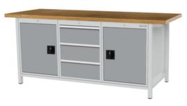 Bedrunka + Hirth Werkbank mit Buche-Massivholzplatte Gestell in vielen Farben, 3 Schubladen, 2 Schränke