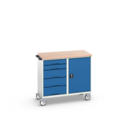 bott Fahrbarer Montagetisch verso, 5 Schubladen, 1 Schrank, RAL7035 Lichtgrau/RAL5010 Enzianblau