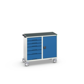 bott Fahrbarer Montagetisch verso, 6 Schubladen, 1 Schrank, RAL7035 Lichtgrau/RAL5010 Enzianblau