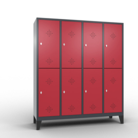 C+P Doppelstöckiger Garderobenschrank Classic mit 4x2 Abteilen mit Lüftungsrosetten, Abteilbreite 400 mm