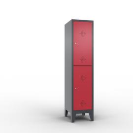 C+P Doppelstöckiger Garderobenschrank Classic mit 1x2 Abteilen mit Lüftungsrosetten, Abteilbreite 400 mm