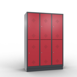 C+P Doppelstöckiger Garderobenschrank Classic mit 3x2 Abteilen mit Lüftungsrosetten, Abteilbreite 400 mm