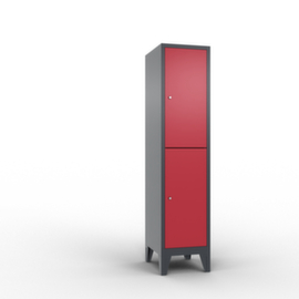C+P Doppelstöckiger Garderobenschrank Classic mit 1x2 Abteilen und glatten Türen, Abteilbreite 400 mm