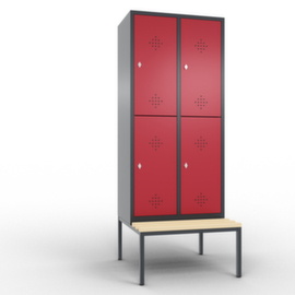 C+P Doppelstöckiger Umkleideschrank Classic mit Sitzbank + 2x2 Abteile, Abteilbreite 400 mm