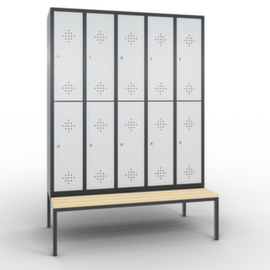 C+P Doppelstöckiger Umkleideschrank Classic mit Sitzbank + 5x2 Abteile, Abteilbreite 300 mm