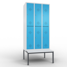 C+P Doppelstöckiger Umkleideschrank Classic mit Sitzbank + 3x2 Abteile, Abteilbreite 300 mm