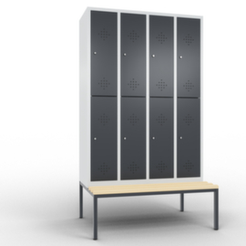 C+P Doppelstöckiger Umkleideschrank Classic mit Sitzbank + 4x2 Abteile, Abteilbreite 300 mm