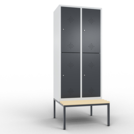 C+P Doppelstöckiger Umkleideschrank Classic mit Sitzbank + 2x2 Abteile, Abteilbreite 400 mm