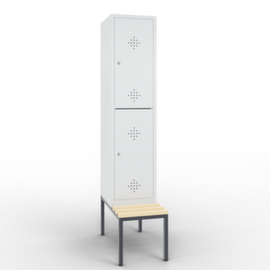 C+P Doppelstöckiger Umkleideschrank Classic mit Sitzbank + 1x2 Abteile, Abteilbreite 400 mm