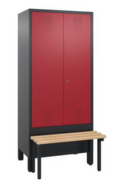 C+P Umkleideschrank Evolo mit vorgebauter Sitzbank + 2 Abteile gemeinsam verschließbar, Abteilbreite 400 mm