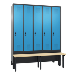 C+P Umkleideschrank Evolo mit vorgebauter Sitzbank + 5 Abteile, Abteilbreite 300 mm