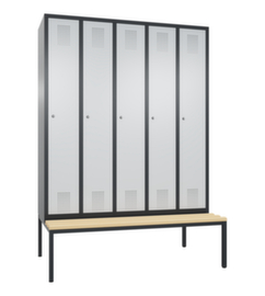 C+P Umkleideschrank Evolo mit untergebauter Sitzbank + 5 Abteile, Abteilbreite 300 mm