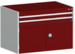 bott Schubladenschrank cubio Grundfläche 1050x650 mm, 2 Schublade(n), RAL7035 Lichtgrau/RAL3004 Purpurrot