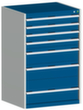 bott Schubladenschrank cubio Grundfläche 800x750 mm, 7 Schublade(n), RAL7035 Lichtgrau/RAL5010 Enzianblau