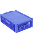 Euronorm-Stapelbehälter Wände + Boden durchbrochen, blau, Inhalt 32 l, Zweiteiliger Scharnierdeckel Standard 2 S