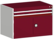 bott Schubladenschrank cubio Grundfläche 1050x750 mm, 2 Schublade(n), RAL7035 Lichtgrau/RAL3004 Purpurrot