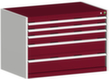 bott Schubladenschrank cubio Grundfläche 1050x750 mm, 5 Schublade(n), RAL7035 Lichtgrau/RAL3004 Purpurrot