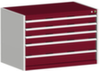 bott Schubladenschrank cubio Grundfläche 1050x650 mm, 5 Schublade(n), RAL7035 Lichtgrau/RAL3004 Purpurrot