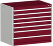 bott Schubladenschrank cubio Grundfläche 1050x750 mm, 7 Schublade(n), RAL7035 Lichtgrau/RAL3004 Purpurrot