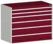 bott Schubladenschrank cubio Grundfläche 1300x650 mm, 6 Schublade(n), RAL7035 Lichtgrau/RAL3004 Purpurrot