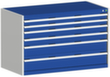 bott Schubladenschrank cubio Grundfläche 1300x750 mm, 6 Schublade(n), RAL7035 Lichtgrau/RAL5010 Enzianblau