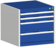 bott Schubladenschrank cubio mit Grundfläche 650x650 mm, 4 Schublade(n), RAL7035 Lichtgrau/RAL5010 Enzianblau