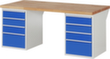 RAU Werkbank Serie 7000 mit Containergestell, 8 Schubladen, RAL7035 Lichtgrau/RAL5010 Enzianblau