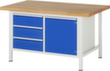 RAU Höhenverstellbare Werkbank Serie 8000, 3 Schubladen, 1 Schrank, RAL7035 Lichtgrau/RAL5010 Enzianblau