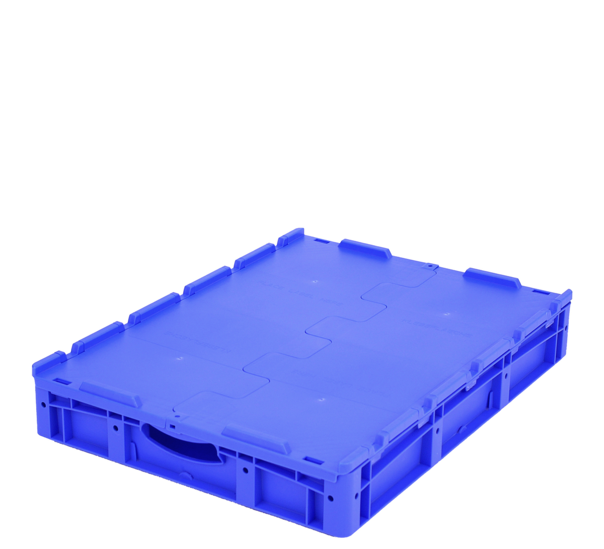 Euronorm-Stapelbehälter mit Doppelboden, blau, Inhalt 36 l, Zweiteiliger Scharnierdeckel