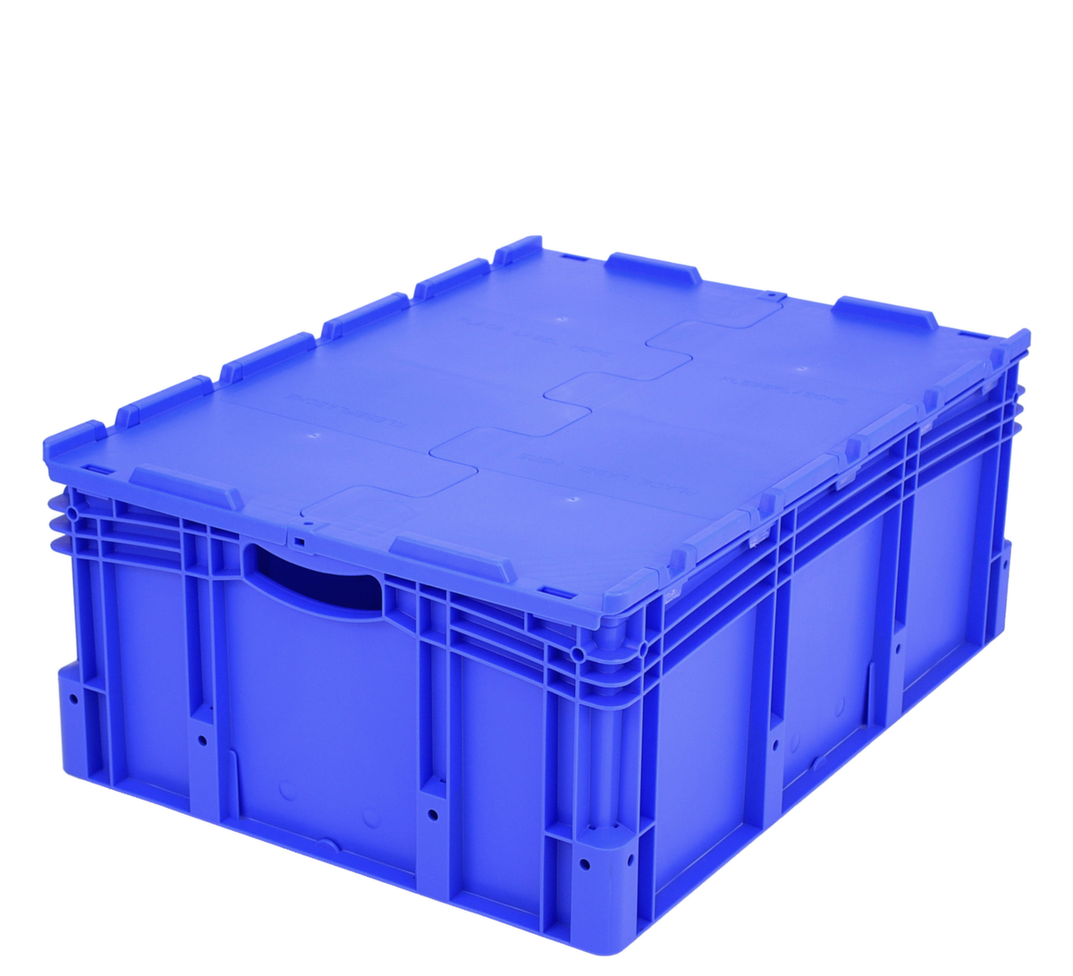 Euronorm-Stapelbehälter mit Doppelboden, blau, Inhalt 121 l, Zweiteiliger Scharnierdeckel