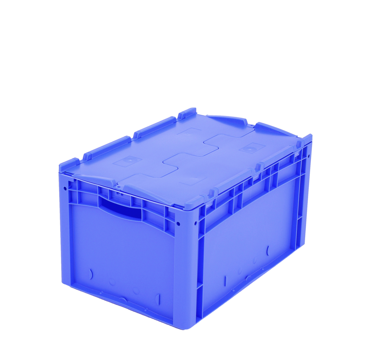 Euronorm-Stapelbehälter, blau, Inhalt 63 l, Zweiteiliger Scharnierdeckel