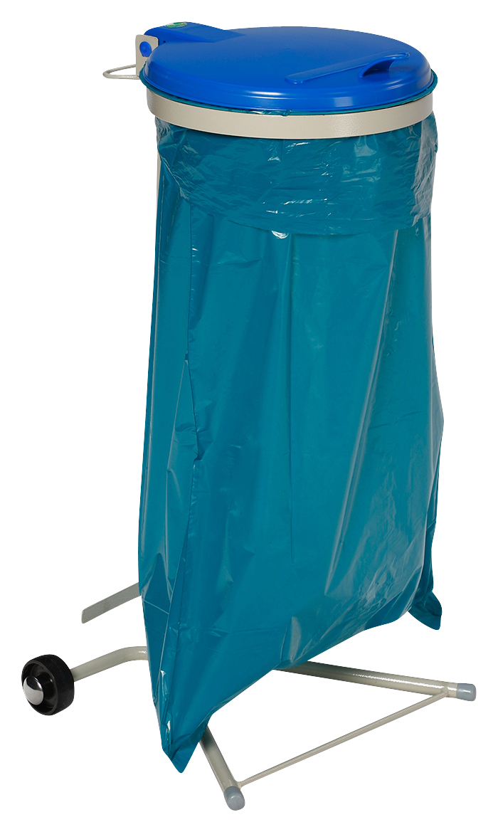VAR Fahrbarer Müllsackständer, für 120-Liter-Säcke, kieselgrau, Deckel blau Standard 1 ZOOM