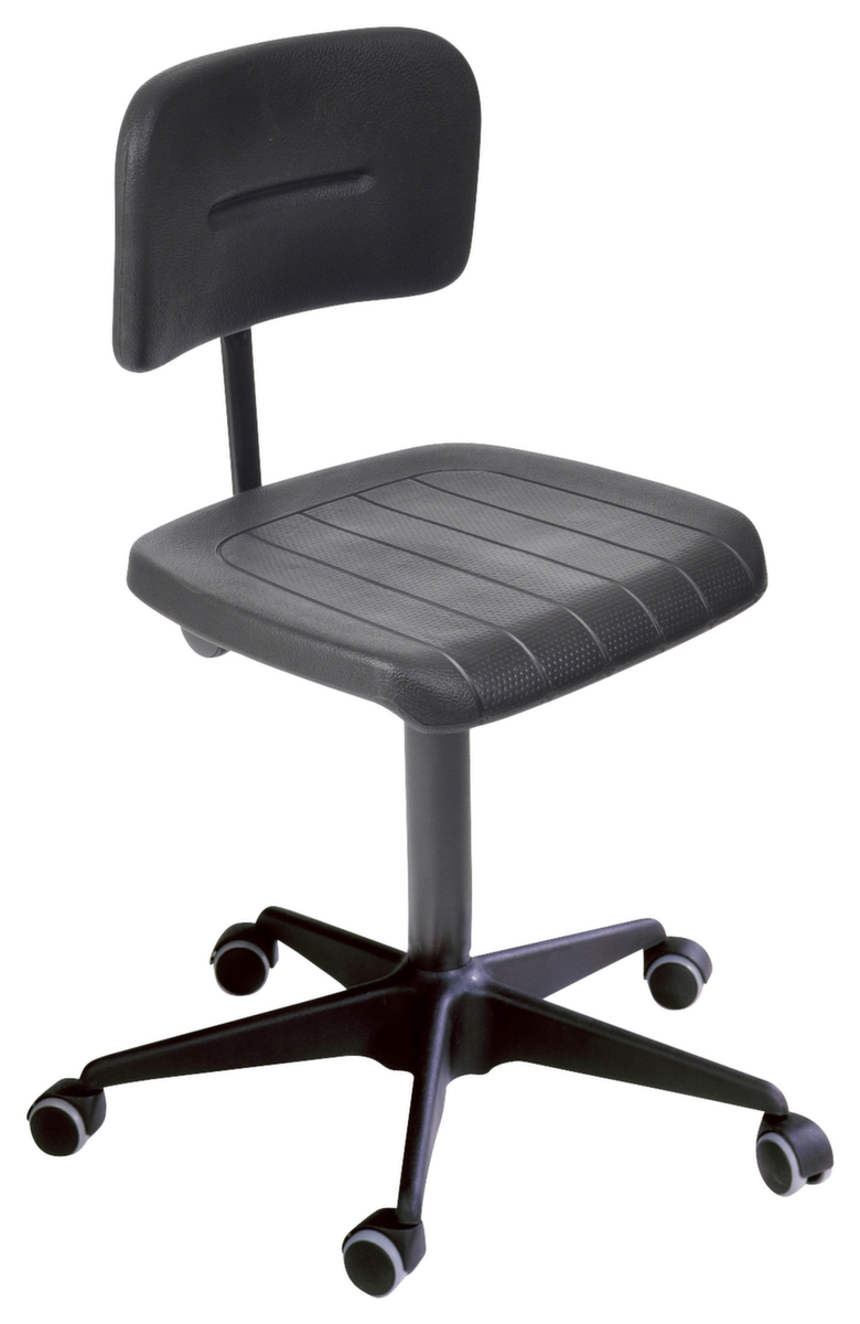 Arbeitsstuhl mit Spindel, Sitz PU-Schaum mit Stahleinlage schwarz, mit Rollen Standard 1 ZOOM