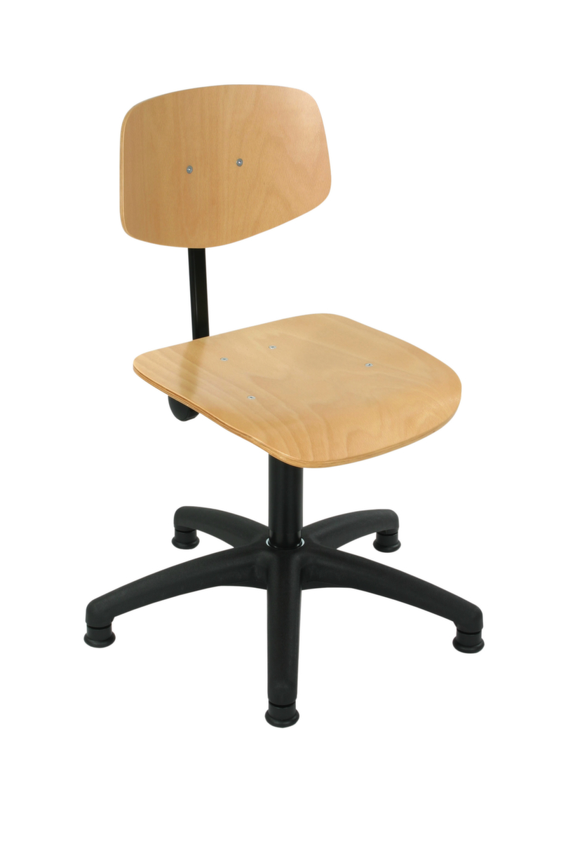 Arbeitsstuhl mit höhenverstellbarer Rückenlehne, Sitz Buche natur, mit Gleitern Standard 1 ZOOM