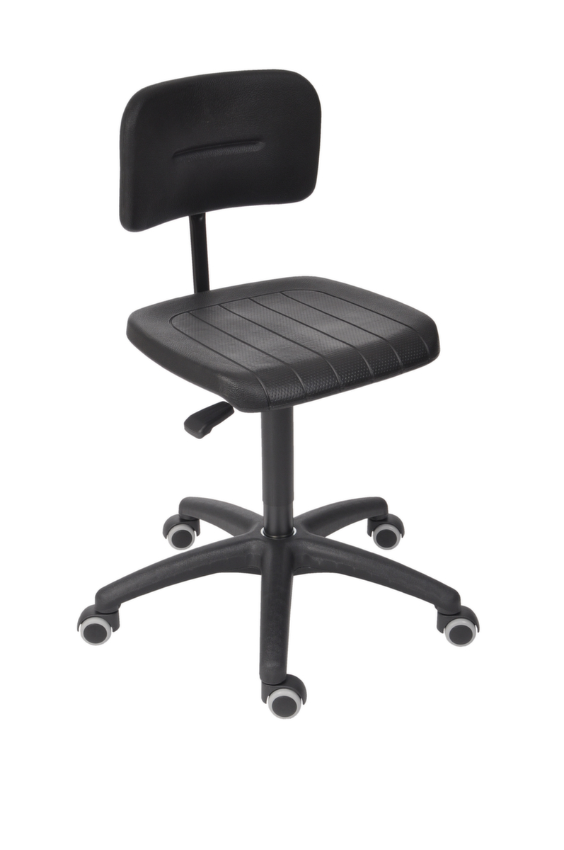 Arbeitsstuhl mit höhenverstellbarer Rückenlehne, Sitz PU-Schaum mit Stahleinlage schwarz, mit Rollen Standard 1 ZOOM