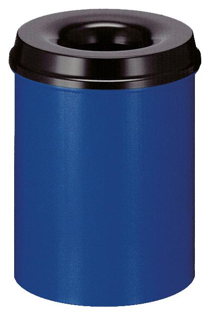 Selbstlöschender Papierkorb aus Stahl, 15 l, blau, Kopfteil schwarz Standard 1 ZOOM