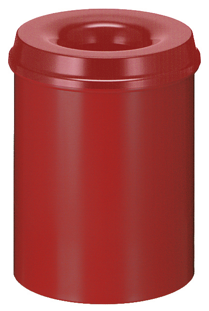 Selbstlöschender Papierkorb aus Stahl, 15 l, rot, Kopfteil rot Standard 1 ZOOM