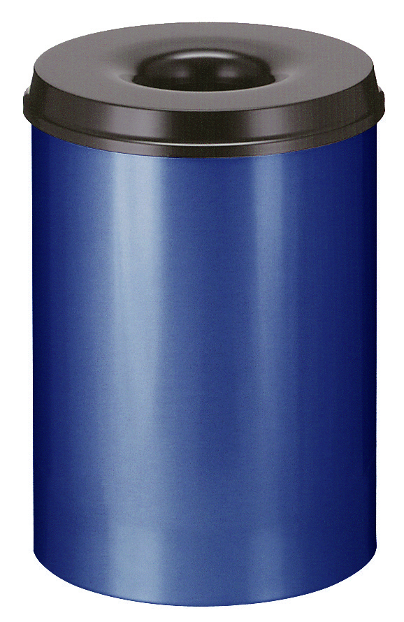 Selbstlöschender Papierkorb aus Stahl, 30 l, blau, Kopfteil schwarz Standard 1 ZOOM