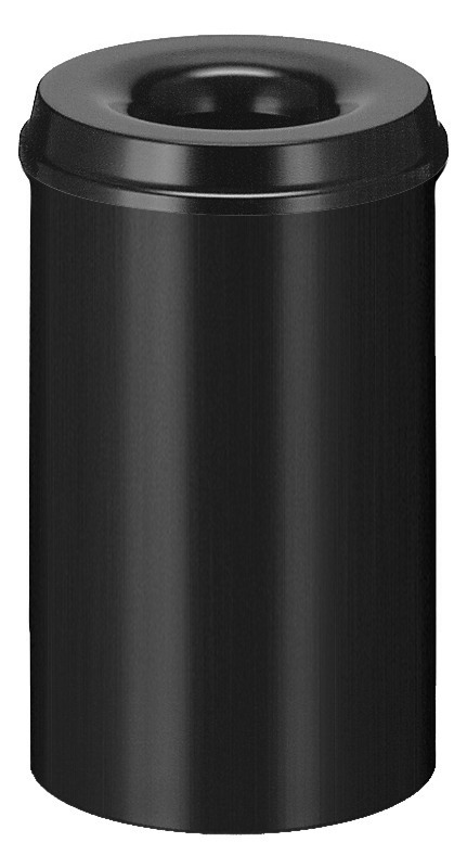 Selbstlöschender Papierkorb aus Stahl, 20 l, schwarz, Kopfteil schwarz Standard 1 ZOOM