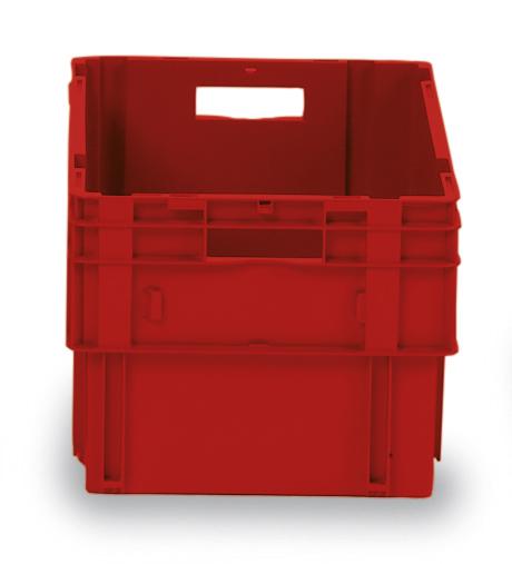 Euronorm-Drehstapelbehälter mit Rippenboden, rot, Inhalt 60 l