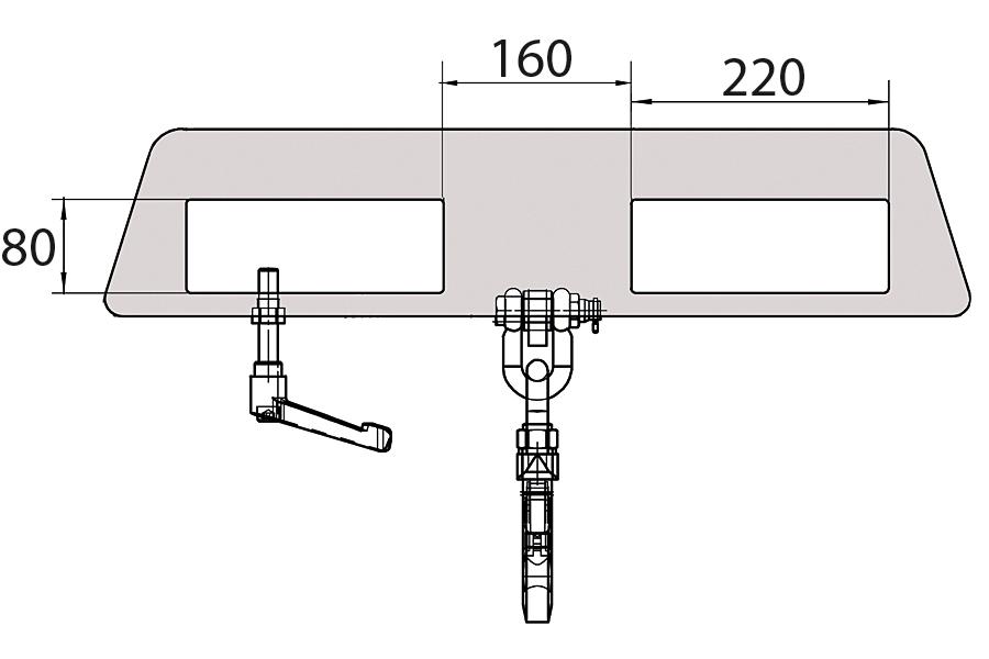Bauer Lasthaken LH-II mit 2 Gabeltaschen, Traglast 5000 kg, mit korrosionsschützender Zinkbeschichtung Technische Zeichnung 1 ZOOM