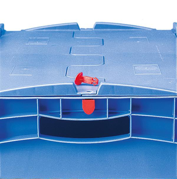 Euronorm-Stapelbehälter mit Rippenboden, blau, Inhalt 69 l, Zweiteiliger Scharnierdeckel Detail 2 ZOOM